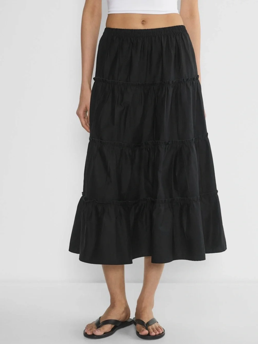 Aritzia Sunday Best Mars Skirt Size Small Black Tiered Maxi Cotton High Rise - Picture 2 of 15